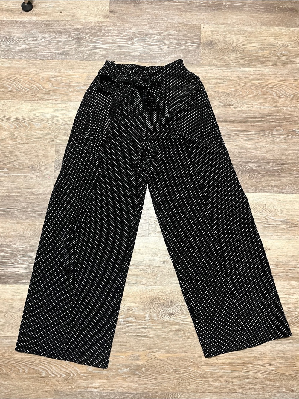 Polka Dot Wide-Leg Tie-Waist Pants - Black/White